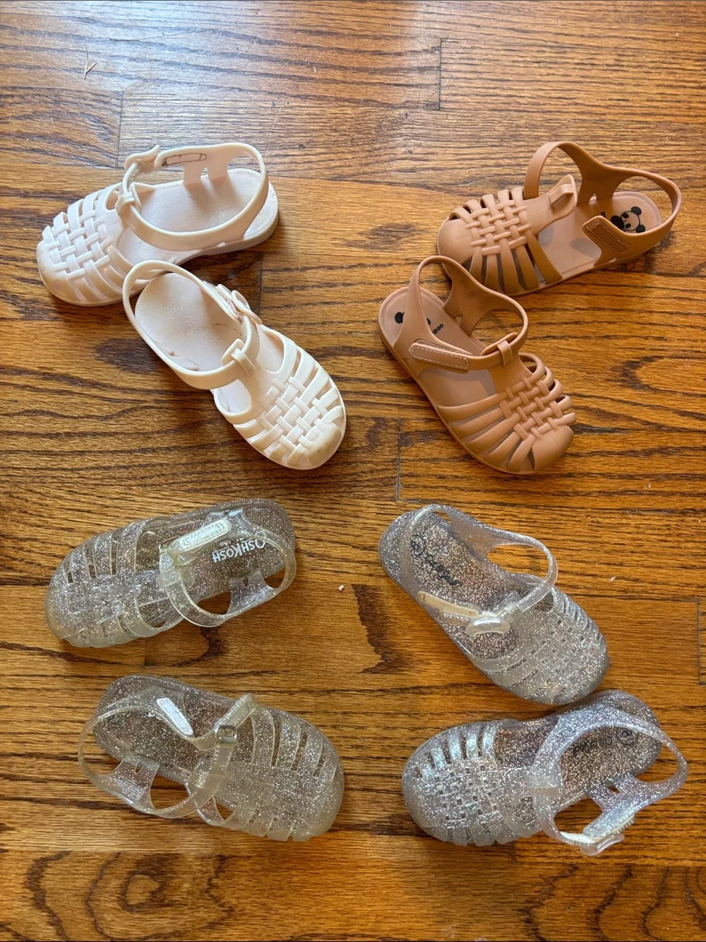 Toddler Jelly Fisherman Sandal Lot Clear Glitter, Silver, Pink sz 8 (+Tan sz 7)